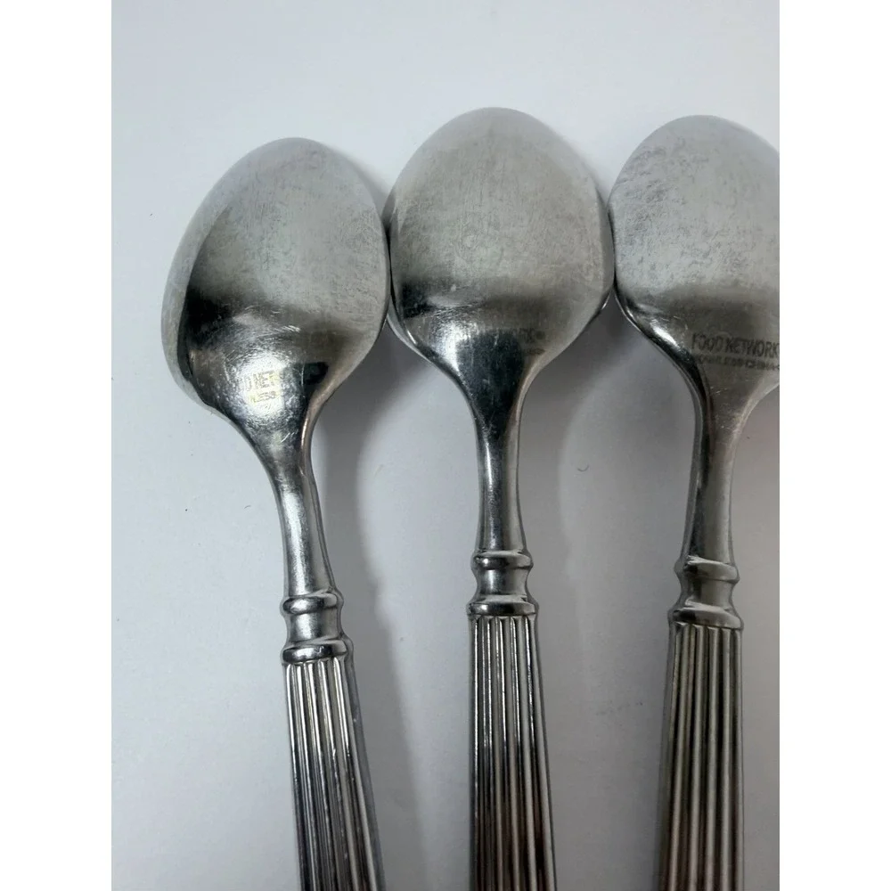 Food Network CINNAMON Stainless Ribbed Handle SATIN Flatware 4 Teaspoons